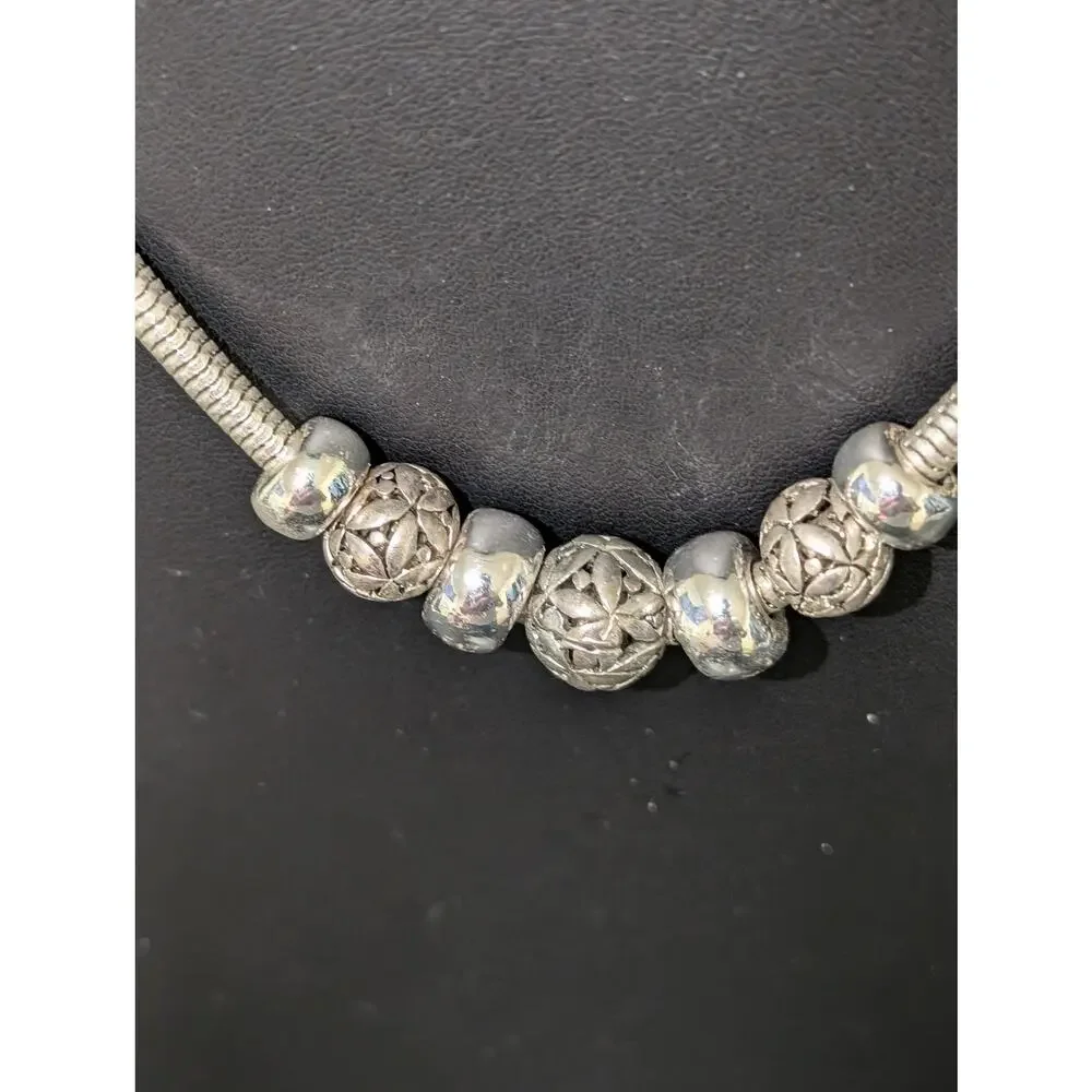 Silver Tone Rondelle Beaded Snake Chain Necklace